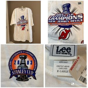 Vtg NWT DEADSTOCK Y2K NJ DEVILS Stanley Cup Champions tee Hologram sticker